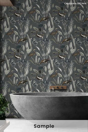 Graham & Brown Midnight Black Glasshouse Wallpaper Sample (M78262) | £1