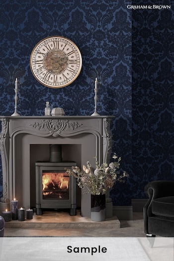 Graham & Brown Cobalt Blue Gothic Damask Wallpaper Sample (M78282) | £1