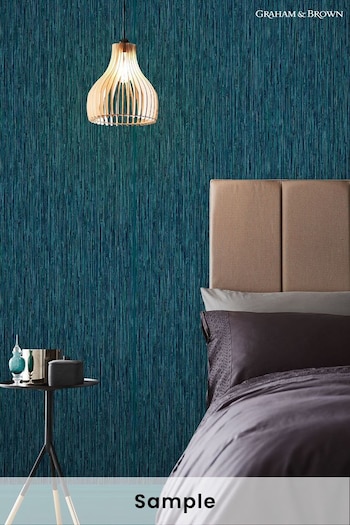 Graham & Brown Teal Blue Grasscloth Texture Wallpaper Sample (M78291) | £1