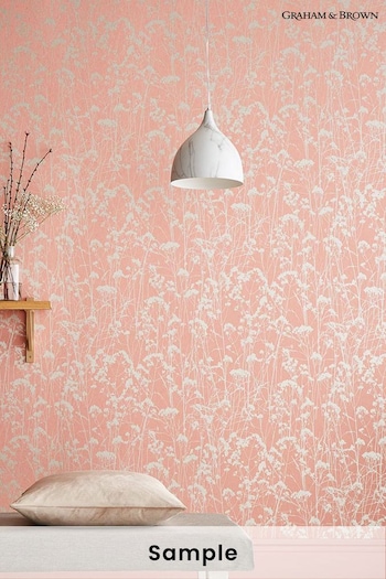 Graham & Brown Coral Pink Grace Wallpaper Sample (M78330) | £1