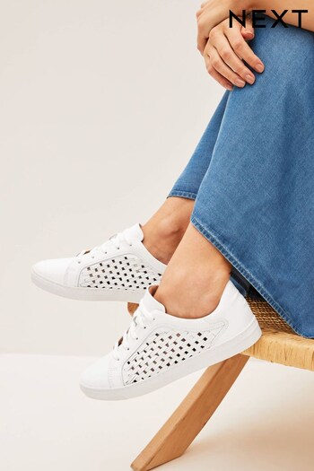 White Signature Leather Weave Lace-Up Trainers (M78400) | £56
