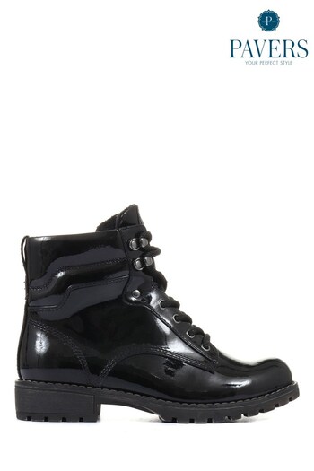Pavers Ladies Black Lace-Up High Shine Ankle Boots (M78579) | £45