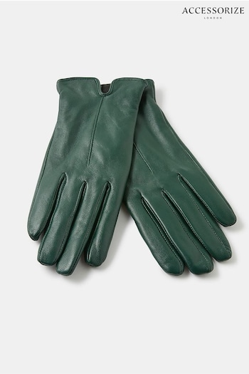 Accessorize Green Luxe Leather Gloves (M78637) | £20