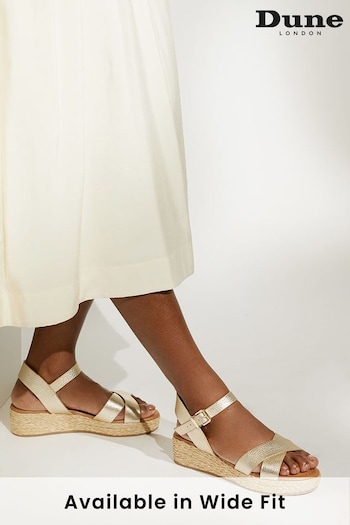 Dune London Gold Womens Wide Fit Linnie Cross Strap Flatform Sandals (M79247) | £75