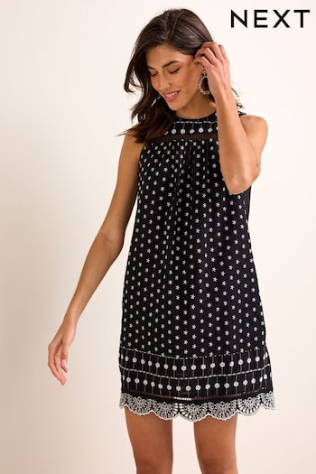 Black/White Sleeveless Broderie Mini Dress (M79305) | £30