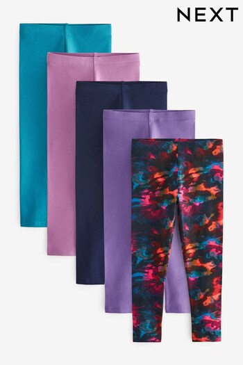 Blue/Pink/Purple/Black Tie Dye Print Leggings 5 Pack (3-16yrs) (M81213) | £24 - £32
