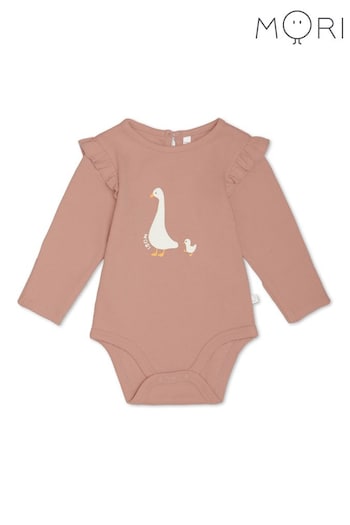 MORI Pink Organic Cotton Frill Long Sleeve Bodysuit (M81333) | £22