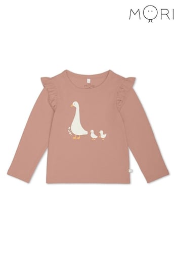 MORI Pink Organic Cotton Long Sleeve Duck Print T Shirt (M81350) | £22