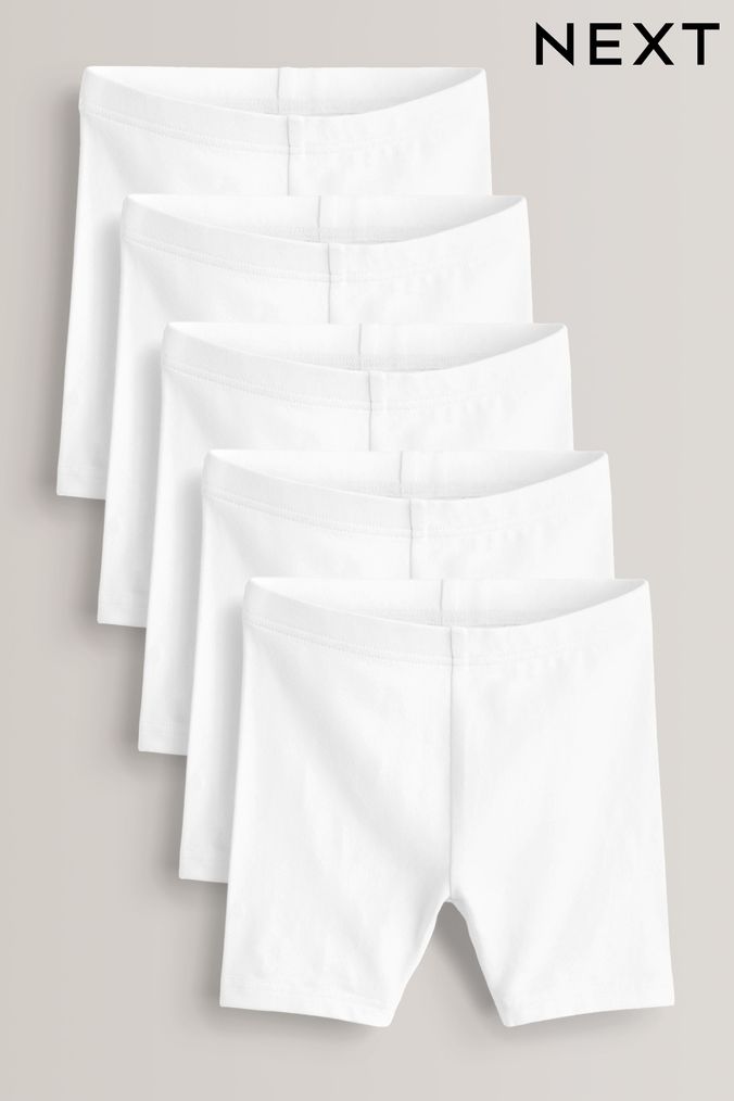White 5 Pack Cotton Rich Stretch Cycle Shorts (3-16yrs) (M82233) | £14 - £26