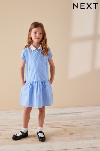 Blue Cotton Rich School Gingham Zip Dress (3-14yrs) (M82268) | £8.50 - £11.50