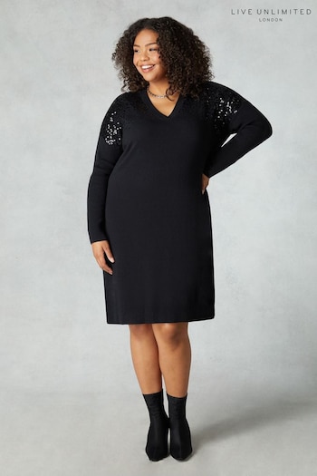 Live Unlimited Black Knit Sequin Dress (M83227) | £99