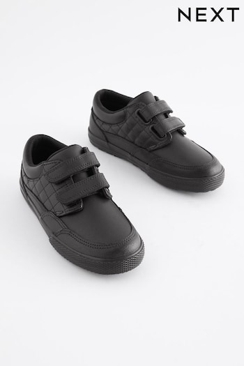 Black Wide Fit (G) School Leather Strap Touch Fasten Shoes (M83377) | £26 - £32