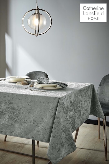 Catherine Lansfield Silver Grey Crushed Velvet Table Cloth (M83696) | £18 - £22