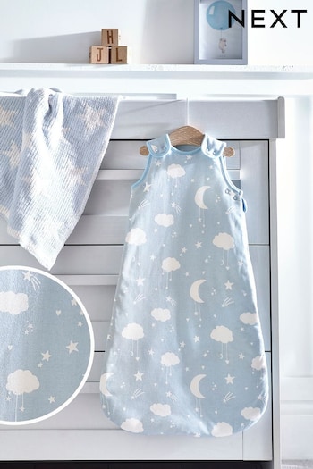 Blue Moon & Stars Baby 100% Cotton 1 Tog Sleep Bag (M84329) | £24 - £28