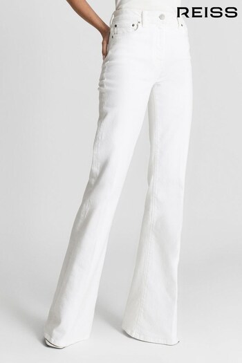 Reiss White Beau Petite High Rise Skinny Flared Jeans (M84528) | £45