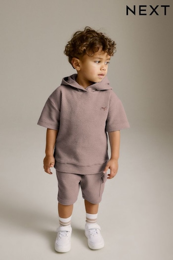 Tan Brown Short Sleeve Textured Hoodie and Shorts Set (3mths-7yrs) (M84529) | £15 - £19
