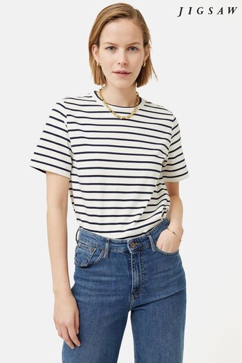Jigsaw White Heavy Cotton Stripe T-shirt (M84559) | £45