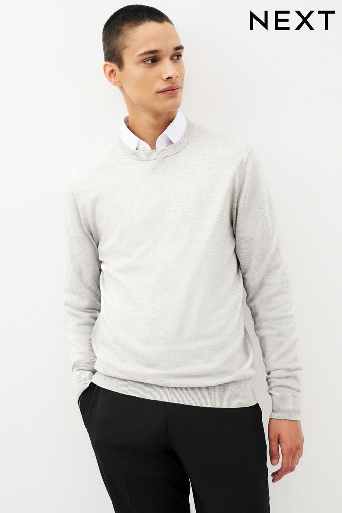 Buy Men s Grey Jumpers Crew Neck Knitwear Online Next UK
