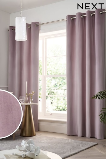 Mauve Purple Matte Velvet Eyelet Lined Curtains (M85185) | £35 - £110