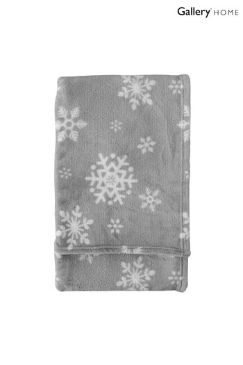 Gallery Home Grey Christmas Snowflake Grey Flannel Fleece Throw (M85378) | £12