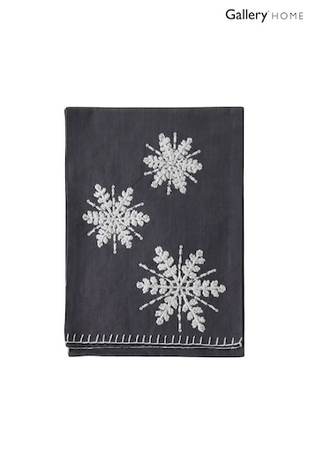 Gallery Home Grey Embroidered Christmas Snowflakes Charcoal Table Runner (M85389) | £30