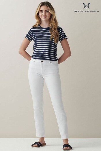Crew Clothing Company White Cotton Fitted Jeans Mal (M85429) | £65