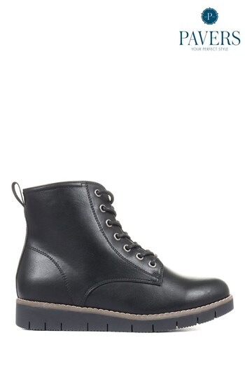 Pavers Black Ladies Faux Leather Lace Up Boots (M85460) | £44.99