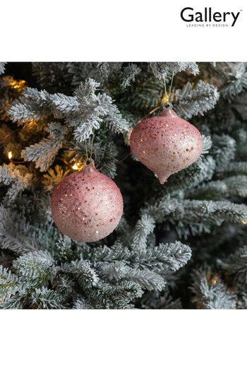 Gallery Home Set of 6 Pink Assorted Blush Ombre Beaded Christmas Baubles (M85508) | £18