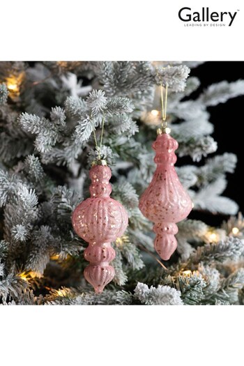 Gallery Home Set of 6 Pink Assorted Blush Droplet Christmas Baubles (M85509) | £25