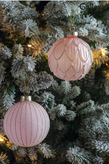 Gallery Home Set of 6 Pink Assorted Blush Glitter Christmas Baubles (M85510) | £18