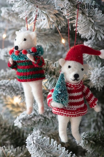 Gallery Home Set of 2 Red Avery Christmas Polar Bears Decorations (M85521) | £16