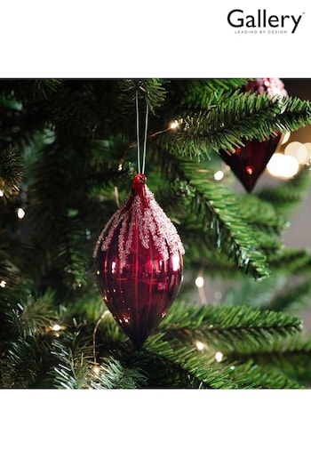 Gallery Home 3 Pack Red Glitter Drip Beaded Ruby Finial Christmas Baubles (M85539) | £15