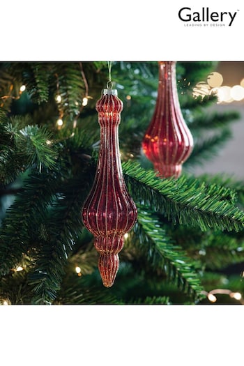 Gallery Home 3 Pack Red Glitter Patterned Ruby Teardrop Christmas Baubles (M85540) | £20