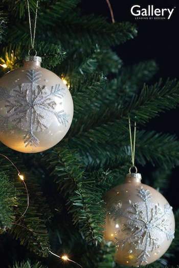 Gallery Home 3 Pack Gold Glitter Pale Christmas Snowflake Baubles (M85564) | £15
