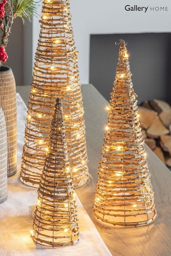 Gallery Home Set of 3 Natural Kilby Rattan Christmas LED Cones (M85581) | £55