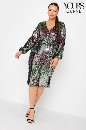 Yours Curve Multi Colour London Sequin Ombre Wrap Dress (M86206) | £60