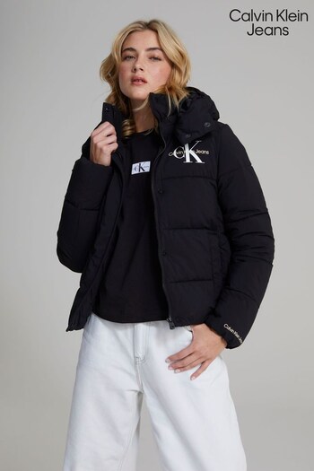 Calvin Klein Jeans Black Monologo Short Puffer Jacket (M86458) | £170
