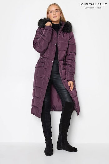 Long Tall Sally Purple Faux Fur Trim Padded Coat (M86485) | £80