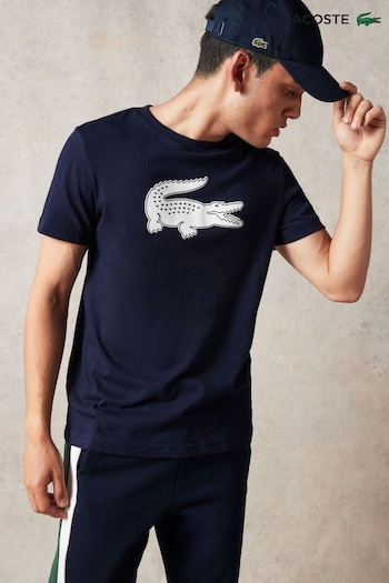 Lacoste Dark Blue 3D Croc Effect Large Logo T-Shirt (M86870) | £60