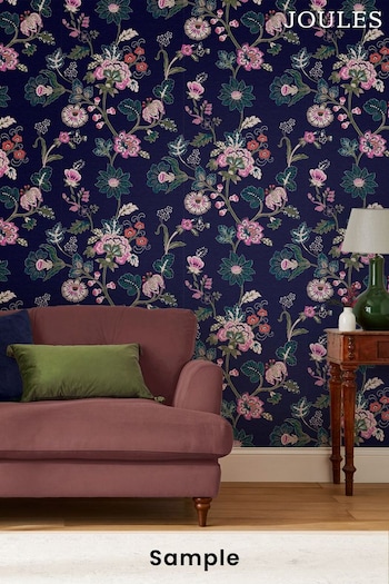 Joules Royal Navy Vine Cottage Floral Wallpaper Sample Wallpaper (M86878) | £1