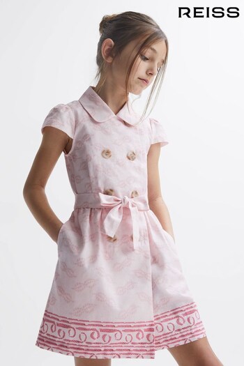 Reiss Pink Print Jacie Junior Cap Sleeve Double Breasted Dress (M87149) | £65