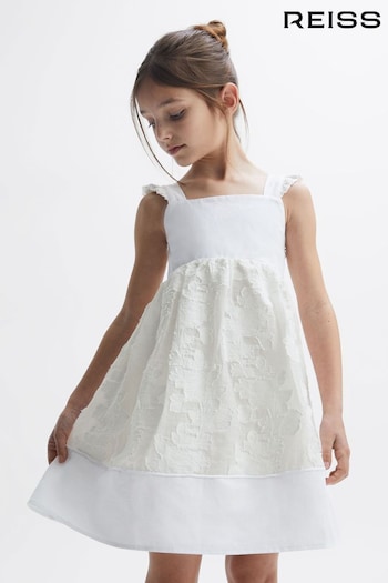 Reiss White Abby Junior Lace Detail Bow Back Dress (M87260) | £85