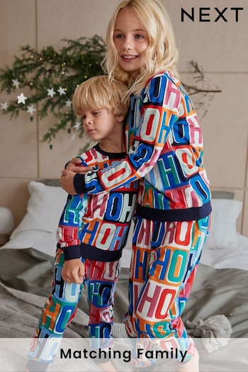Navy Blue HoHoHo Matching Family Kids Cosy Pyjamas (9mths-16yrs) (M87296) | £13 - £21