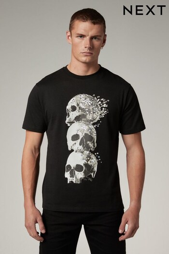 Black Skull Print T-Shirt (M87460) | £18