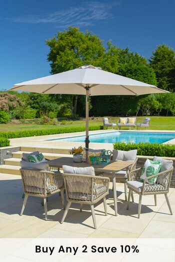 Leisuregrow Natural Garden Sarasota 6 Seat Rectangular 30m Parasol Dining Set (M87548) | £2,130