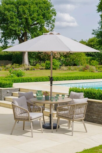 Leisuregrow Natural Garden Sarasota 4 Seat Round Dining Set with 27m Parasol (M87571) | £1,470