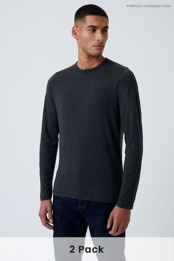 French Connection Crew Long Sleeve Black T-Shirt 2 Pack (M87689) | £30