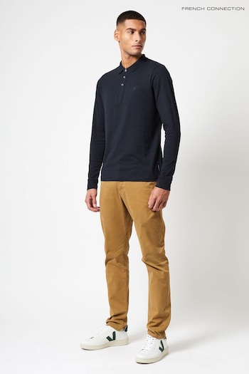 French Connection Blue Long Sleeve Polo Shirt (M87750) | £25