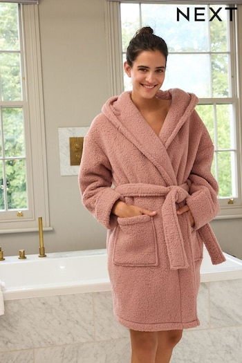 Pink Short Teddy Borg Fleece Dressing Gown (M88235) | £30