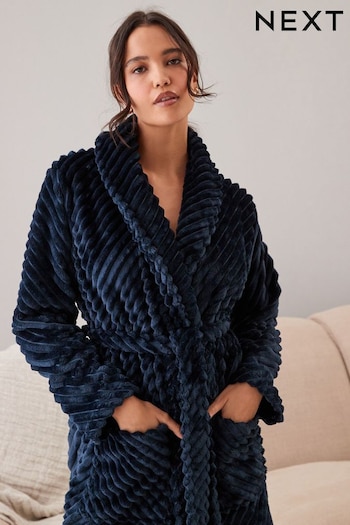 Navy Blue Carved Dressing Gown (M88237) | £32
